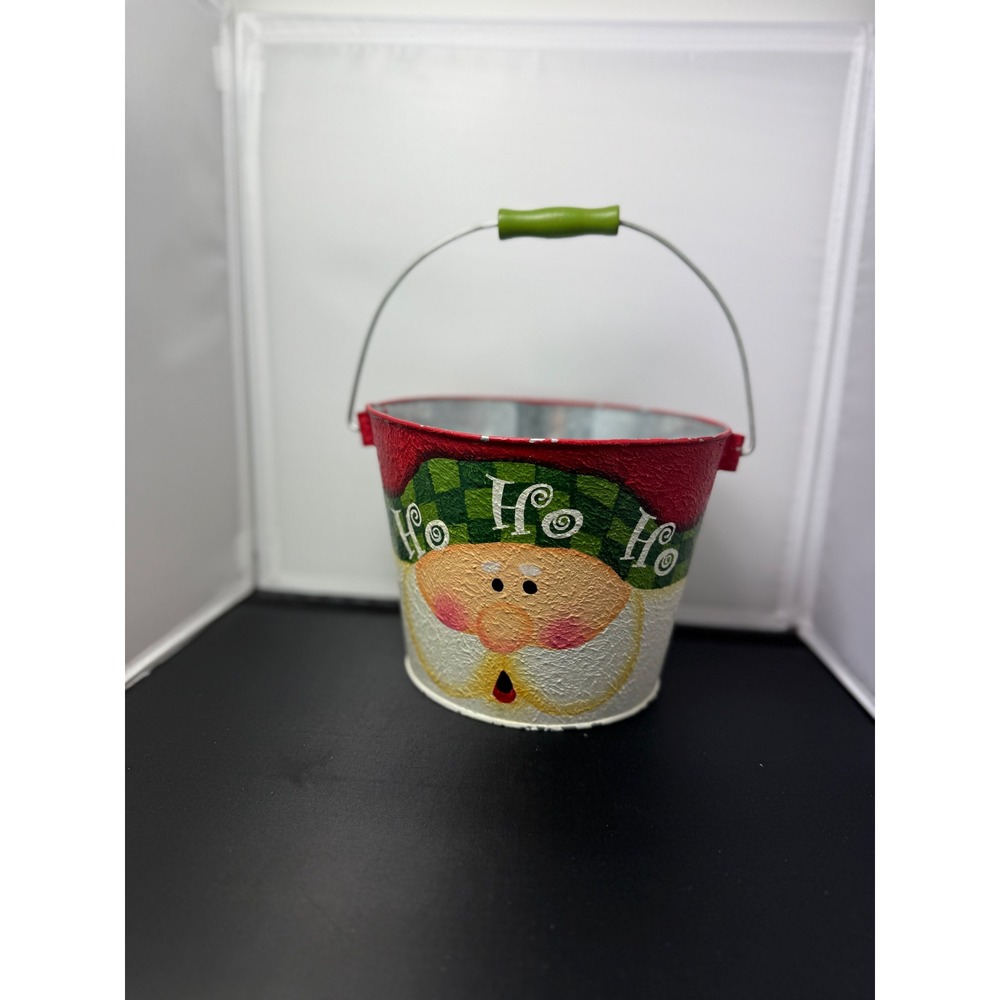 Santa candies Bucket Christmas Decor Ho Ho Ho Holiday Decoration Metal Pail